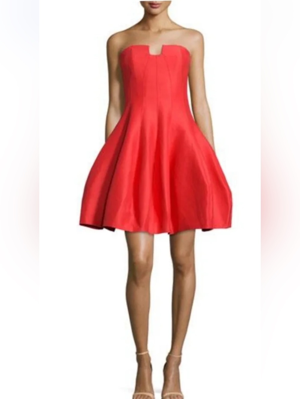 Halston Heritage Red Strapless Balloon Mini Cocktail Party Dress Size 8 EUC